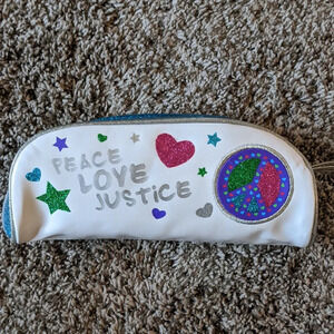 Valentine's Day VTG Justice Girl Pencil Pouch Case Glitter Peace Love Heart New